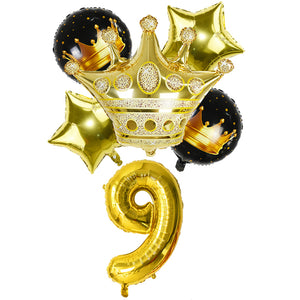 Black & Gold Crown Number Balloons -Birthday Photoshoot Balloons - Milestones Celebration balloons