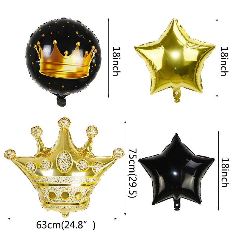 Black & Gold Crown Number Balloons -Birthday Photoshoot Balloons - Milestones Celebration balloons