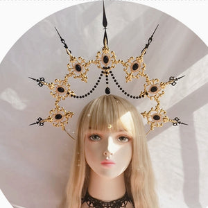 Baroque Spike Halo Crown Headpiece Headdress, Gold Queen Headdress