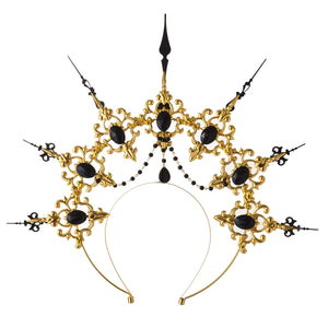 Baroque Spike Halo Crown Headpiece Headdress, Gold Queen Headdress