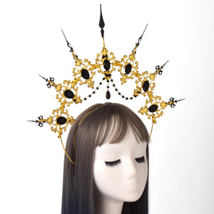 Baroque Spike Halo Crown Headpiece Headdress, Gold Queen Headdress