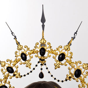 Baroque Spike Halo Crown Headpiece Headdress, Gold Queen Headdress