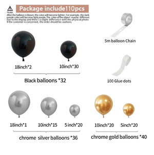 Black & Gold Balloon Garland - Silver Gold Balloons Garland Kit - Black Balloon Garland