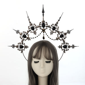 Baroque Spike Halo Crown Headpiece Headdress, Gold Queen Headdress