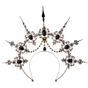 Baroque Spike Halo Crown Headpiece Headdress, Gold Queen Headdress