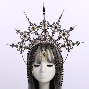 Baroque Spike Halo Crown Headpiece Headdress, Gold Queen Headdress