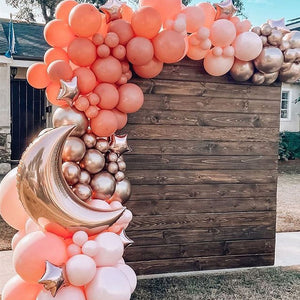 135 piece Rose & Coral Gold Mix Balloon Garland - Moon & Star Balloon Arch Kit - Birthday Phototshoot