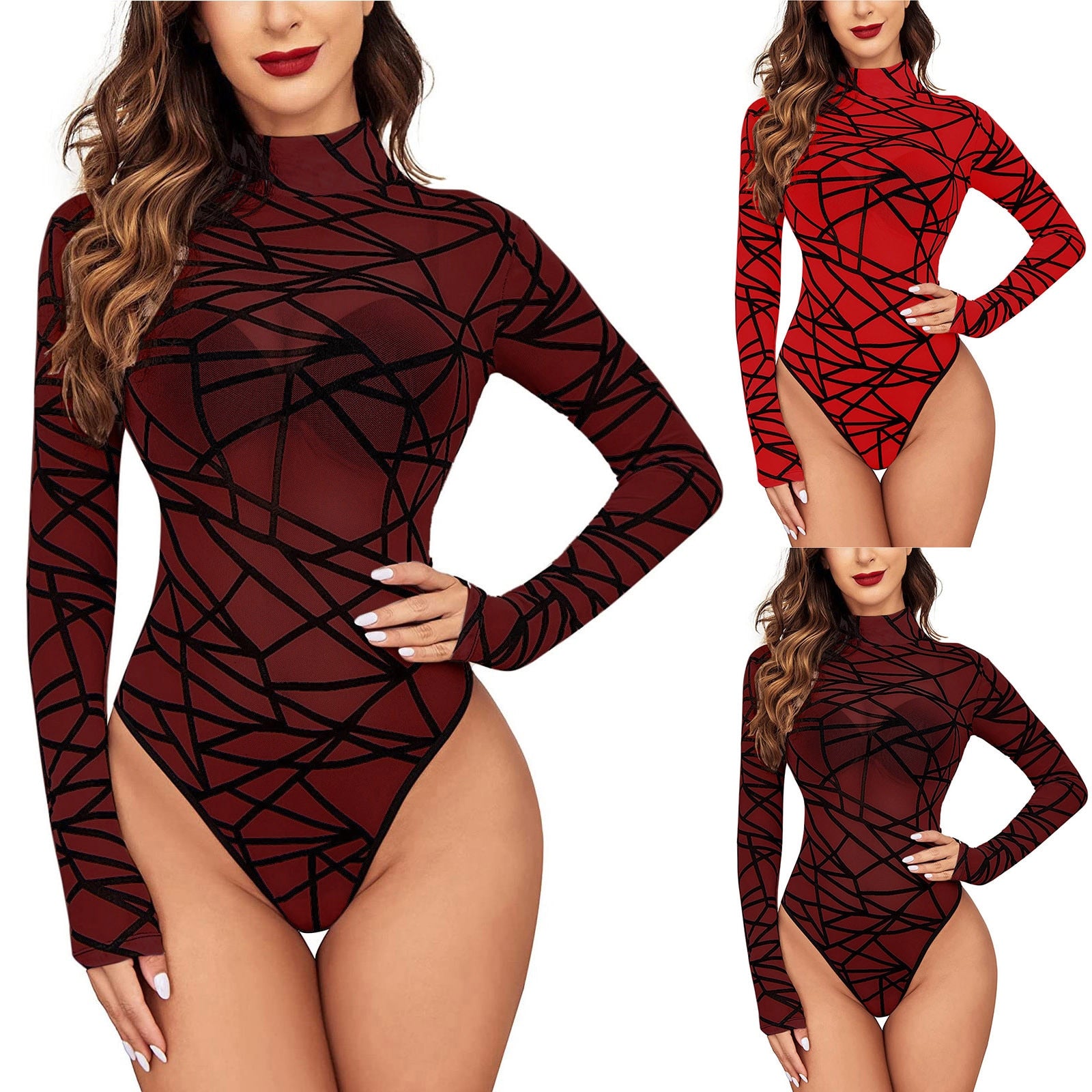 Geometric Print Bodysuit - Red & Black Sheer Geometric Print bodysuit – By  Order Of The Queen