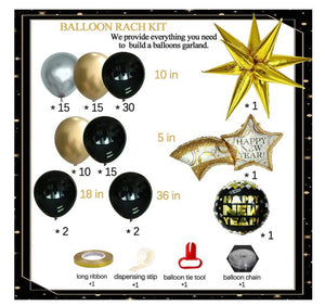 Black & Gold Shooting Star & Moon Balloon Garland Arch Kit - Black & Gold Shooting Star Balloon Arch Garland Kit